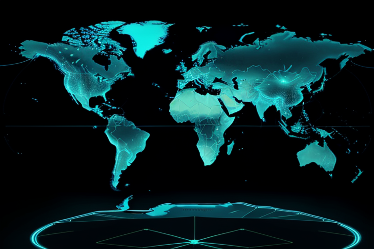 Glowing world map with network nodes depicting a global edge platform for AI inference