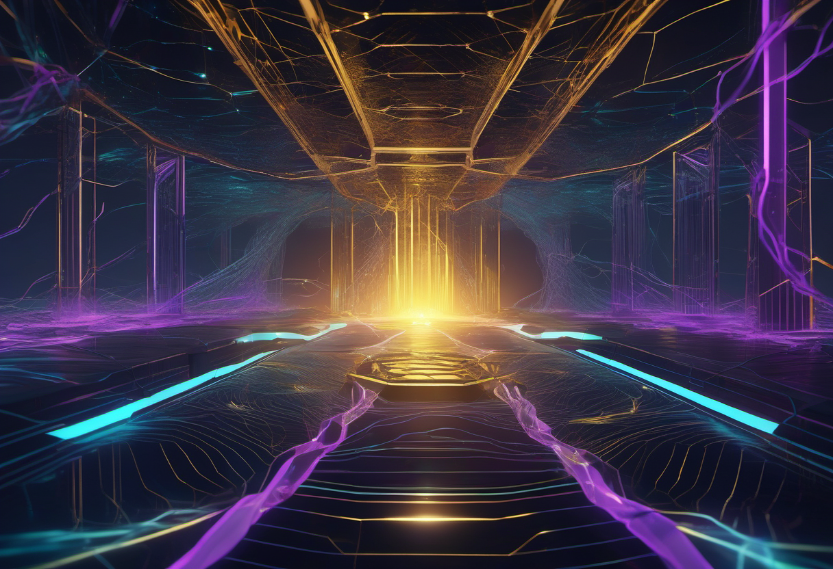 Abstract render of a glowing control console with three converging streams of light — circuit traces, radio waves, and a shield arc — flowing onward to a luminous cloud